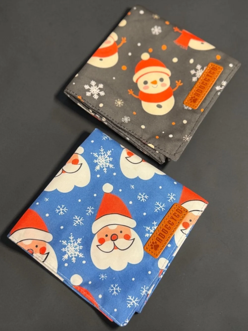 ADOGGYGO Christmas Dog Bandanas 2 Pack Large NWOT Santa Snowman